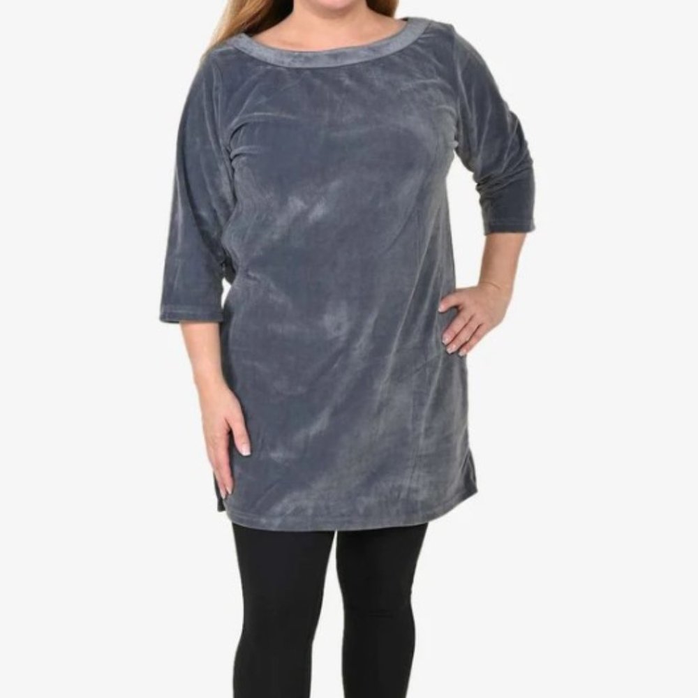 Tamsy Premium Velour Tunic Gray Size 3X